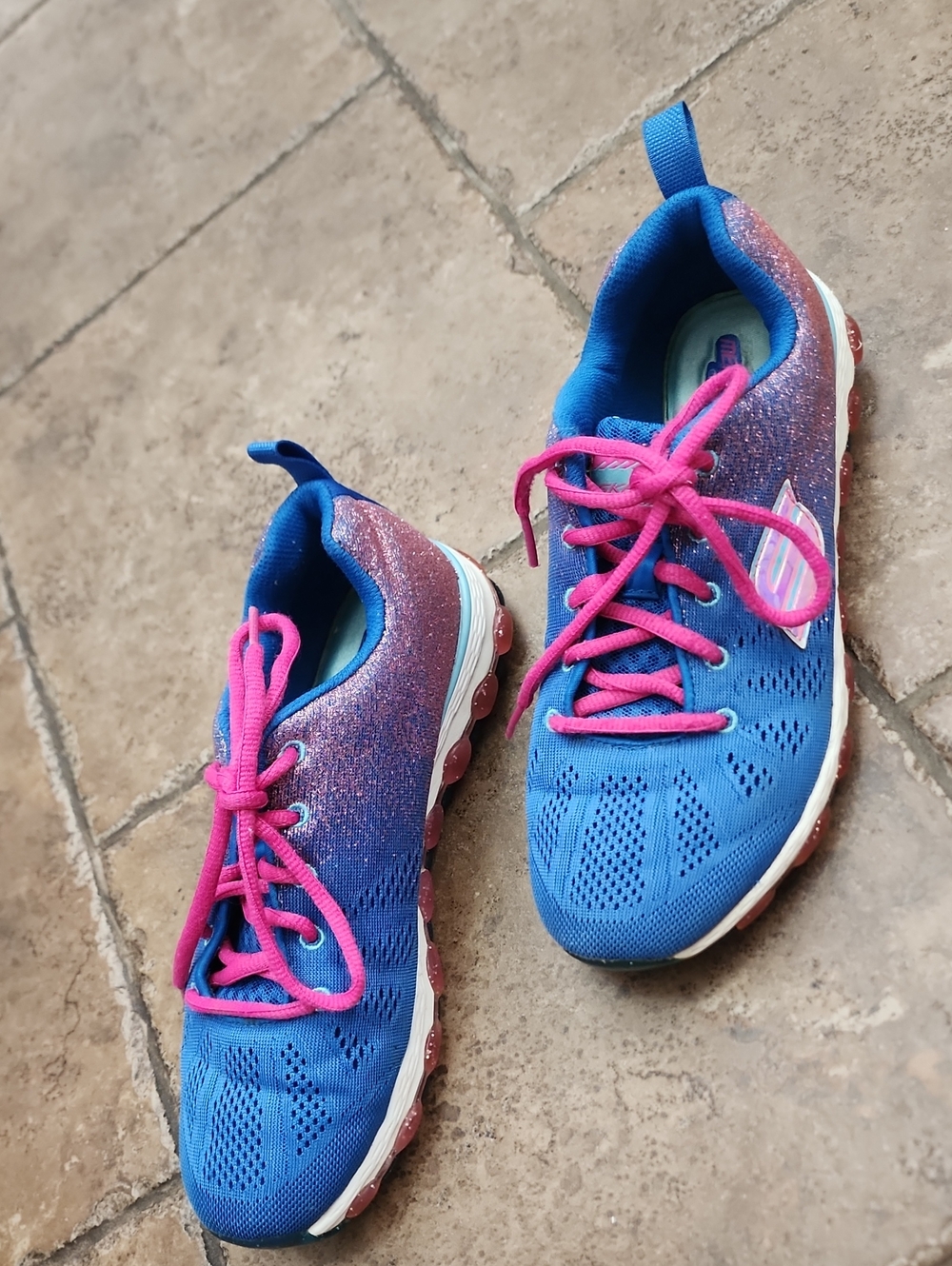 Skechers Girls Skech Air Ultra Glitterbeam Sneakers Blue Pink Size 5.5 EUC